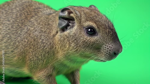 Adorable Rock Hyrax Close-Up Portrait on Vibrant Green Screen Background, Isolated Small Mammal Studio Shot for Easy Compositing