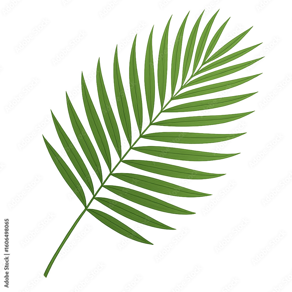 High-resolution single green palm frond isolated on transparent clear Background, vibrant leaflets, clean edges, botanical element, tropical foliage, graphic design element, nature background High-resolution single green palm frond isolated on transparent clear Background, vibrant leaflets, clean edges, botanical element, tropical foliage, graphic design element, nature background