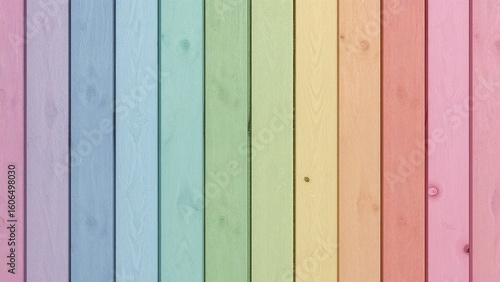 Pastel-colored wooden planks arranged in a rainbow gradient.