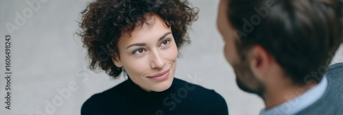 European woman sharing a knowing gaze with a man, capturing the magic of serendipitous encounters and World Friendship Day