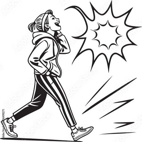Young man shouting with speech bubble in comic style illustration – expressive talking or yelling cartoon concept