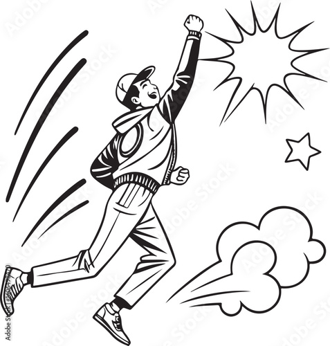 Young man shouting with speech bubble in comic style illustration – expressive talking or yelling cartoon concept