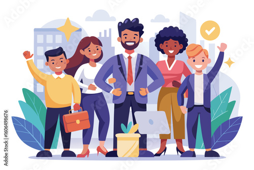 Successful multiethnic business team celebrating achievements in a modern office setting during the daytime