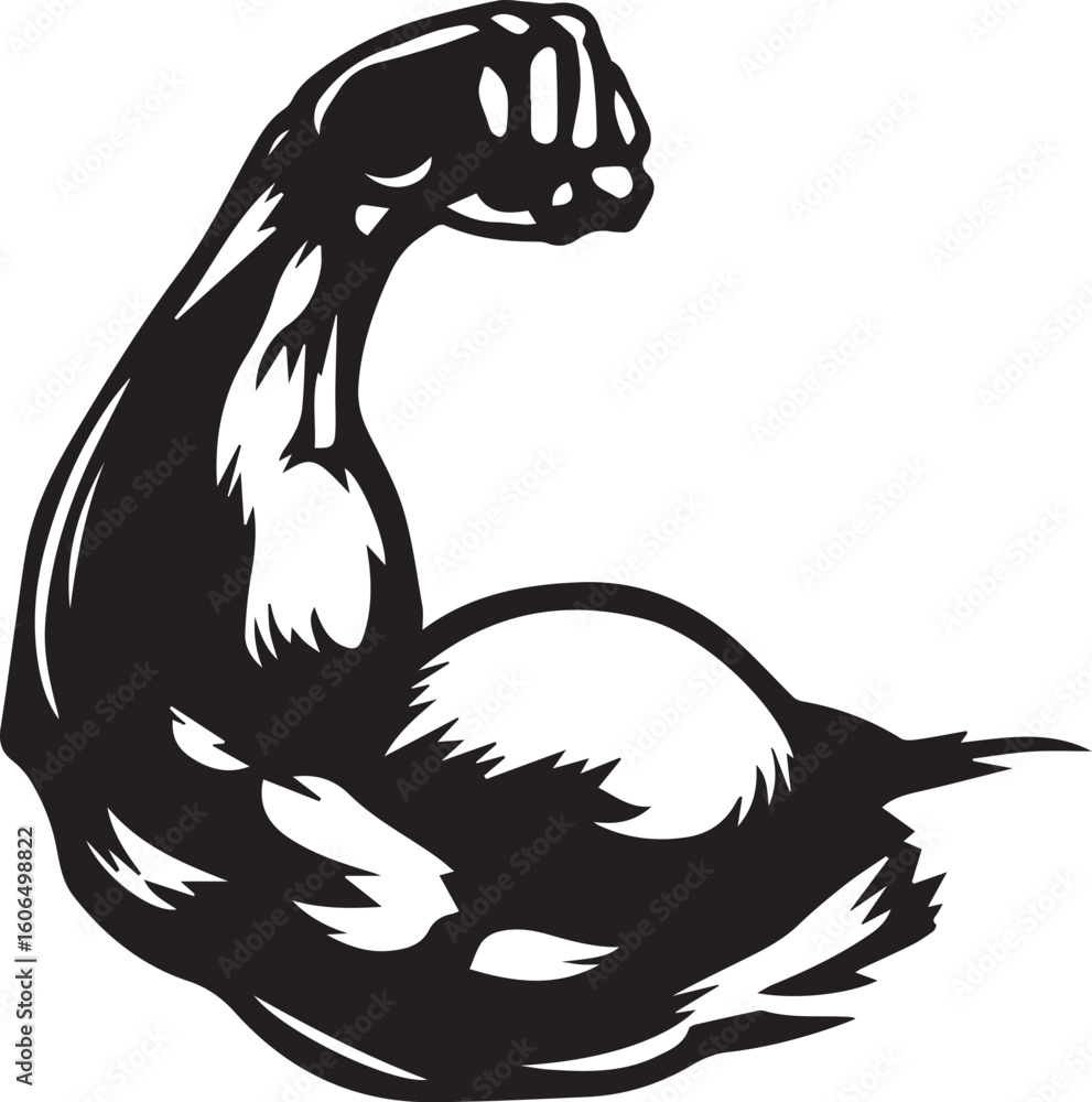 Fototapeta premium Stylized Muscle Arm Icon Depicting Strength and Power in Black and White Vector Illustration