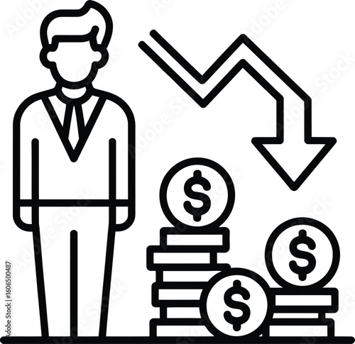 Business Person with Financial Decline Icon