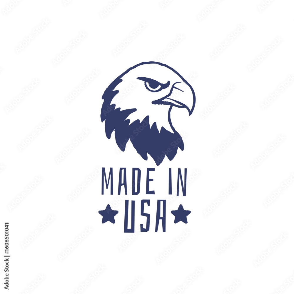 Fototapeta premium Made In USA Eagle logo. Simple Made In USA logo for product origin, packaging design, export branding or patriotic certification. Vector illustration.
