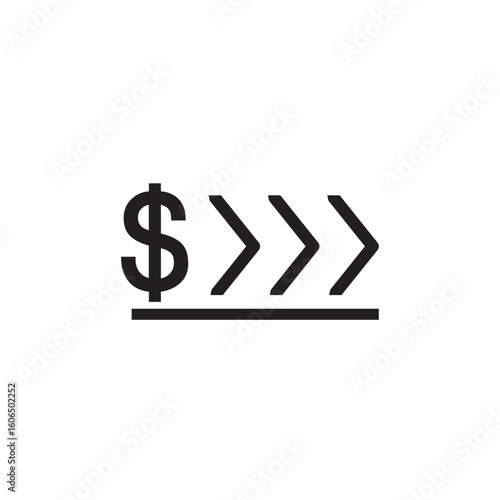 Black outline icon featuring a dollar sign, forward arrows, and a horizontal line, symbolizing credit line or financial advancement. Suitable for finance, lending, or credit access visuals.
