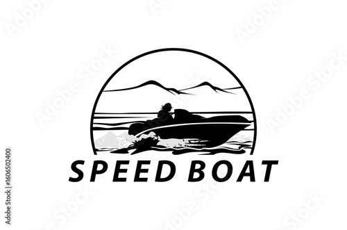 Vintage speed boat Viking War Ship logo design inspiration