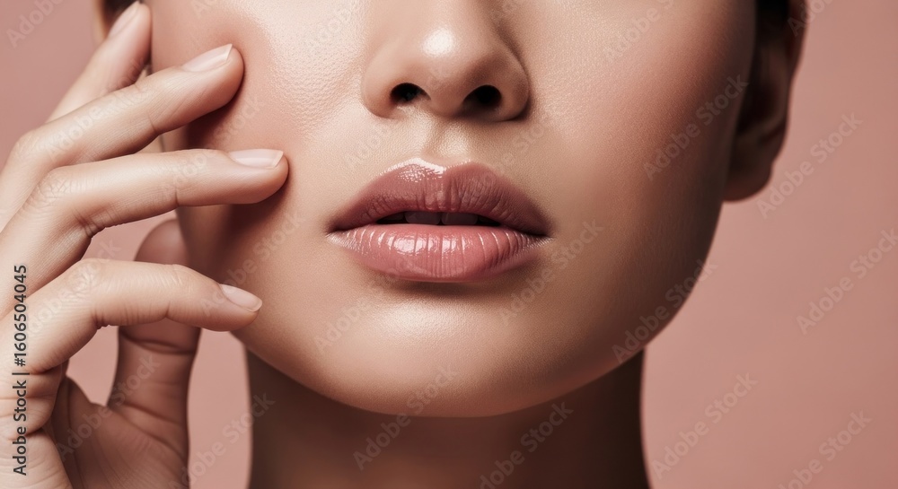 Obraz premium Close-up of woman's face, delicate features, soft lighting