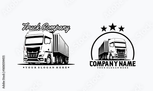 Set of Trucking company Monochrome logo. Truck delivery or logistic logo industry vector