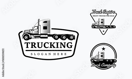 Set of Trucking company Monochrome logo. Truck delivery or logistic logo industry vector