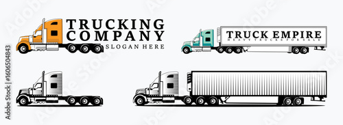 Set of Trucking company Monochrome logo. Truck delivery or logistic logo industry vector