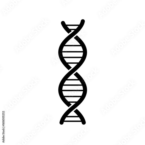 Black and white DNA strand graphic on a clean white background