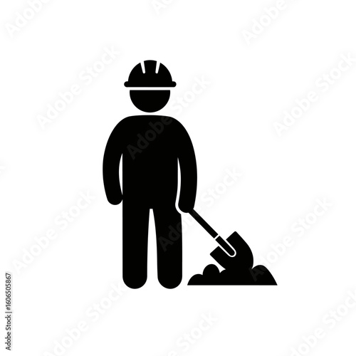 Construction Worker Digging with Shovel Pictogram Illustration on White Background