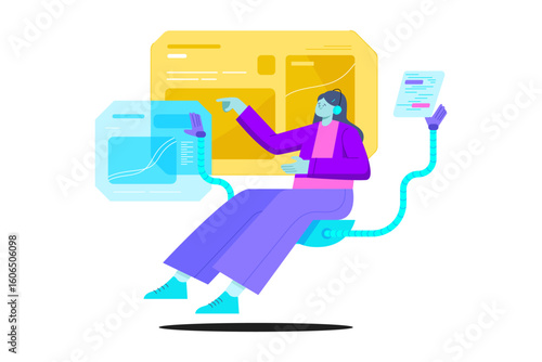 Futuristic Remote Work and Digital Data Visualization Concept