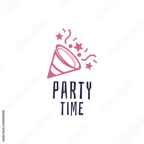 Party Time logo. Simple Party Time logo for celebration brand, festive packaging, fun event design or entertainment service. Vector illustration.