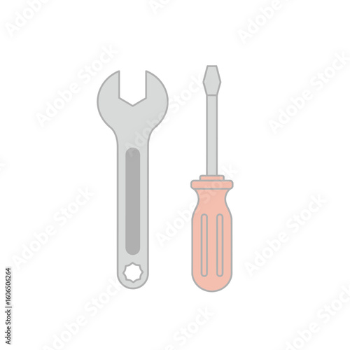 A minimalist illustration showcases a wrench and a screwdriver, essential tools for repair and construction, set against a clean, white backdrop.