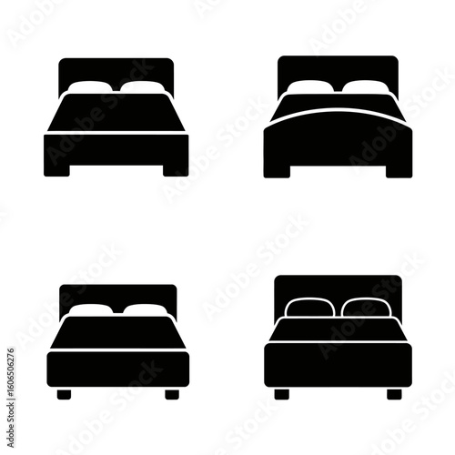 Four different bed icons in black on a white background