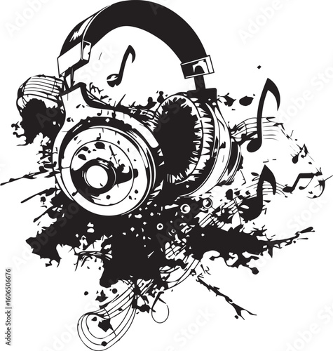 Grunge music abstract background with urban graffiti and skull elements