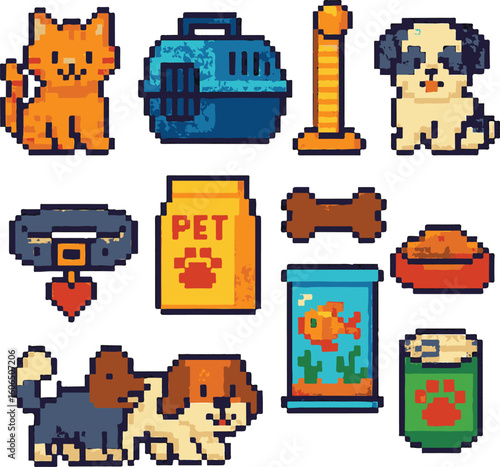 petshop pixel art, eps 10 illustration