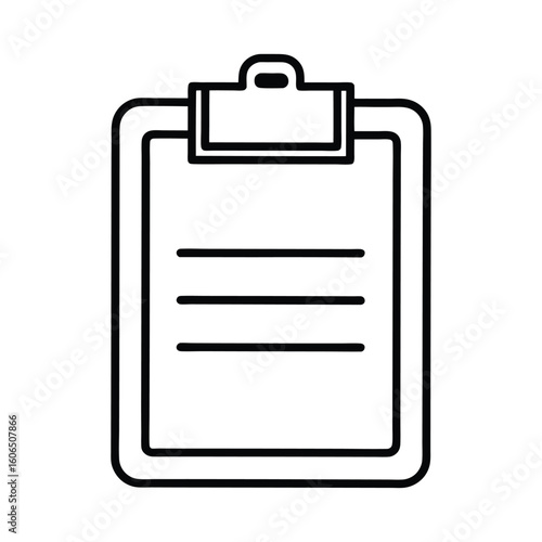 A blackandwhite illustration of a clipboard with three horizontal lines on the document