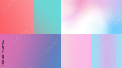 A vibrant collage with six squares, each showcasing distinct pastel gradients, soft transitions