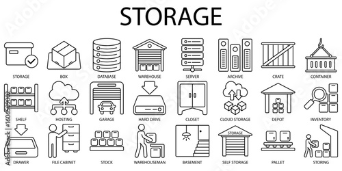 Set of Storage Icons or symbols Vector fully editable file.