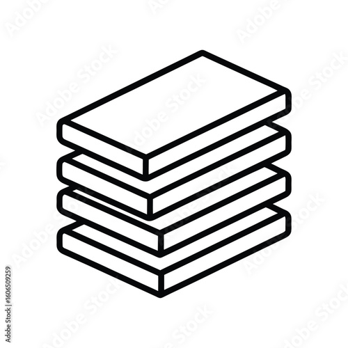 Stack of four rectangular objects evenly spaced outlined in black