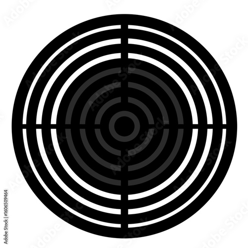 Target with concentric circles and crosshairs in black and white