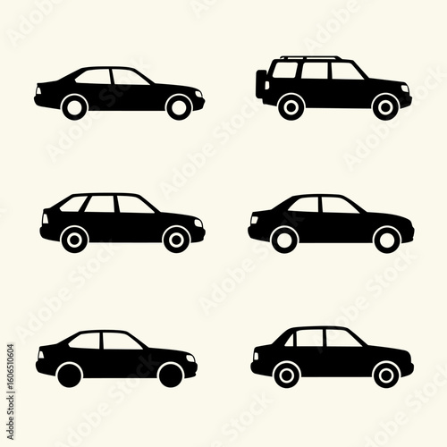 Collection of Six Different Car Body Types in Black Silhouette Style