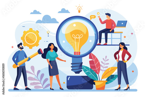 Business professionals in a brainstorming session discovering innovative ideas and solutions in a creative working environment