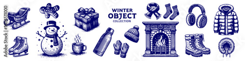Winter Objects Collection Engraved Hand Drawn Natural Illustration Vector Isolated by AZ for Books, Arts, Design and Decoration Graphic Asset
