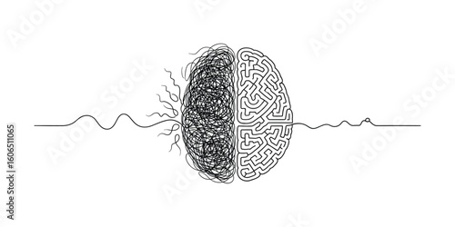 Brain Hemispheres Tangled and Maze Pattern, Creative Mind Concept Vector Illustration