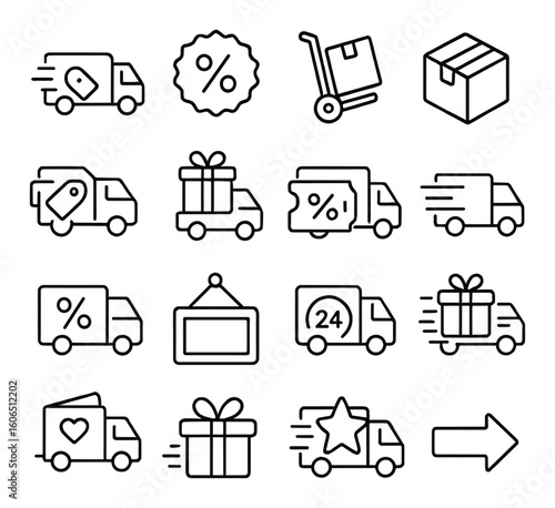 Seamless delivery and discount icons set for e-commerce and shipping