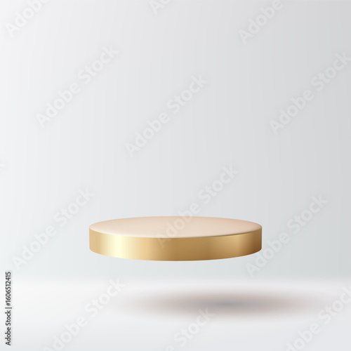 luxury golden podium for product display on white background with soft light shadow minimal 3d rendering elegant clean mockup for branding design presentation or showroom showcase scene