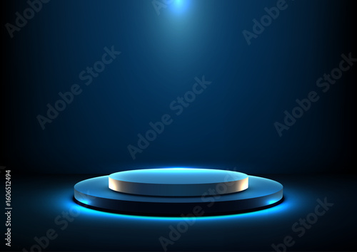 blue 3d technology abstract background with glowing spotlight podium for product display mockup showroom showcase template digital stage modern platform presentation concept