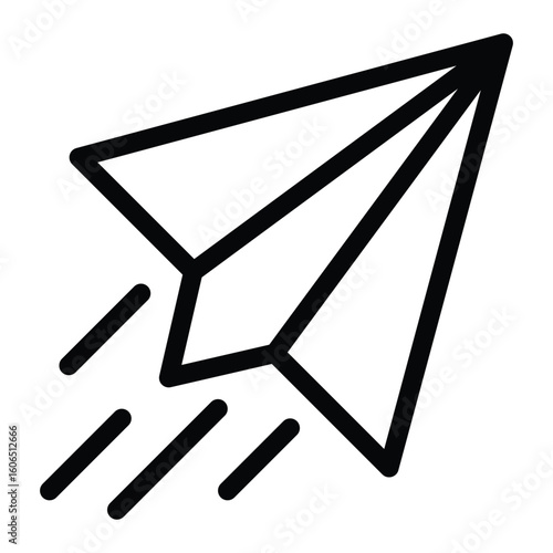 Line art of a paper airplane ascending with three speed lines trailing behind it