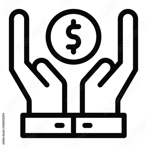 Outlined hands hold a coin with a dollar sign showing wealth or financial support