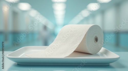 Medical Bandage Roll on Tray