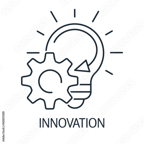 Implementation and realization of innovative projects. Advanced, effective technologies. Vector linear icon isolated on white background.