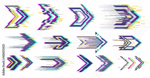 dynamic vector collection is perfect for technology websites, gaming interfaces, cyberpunk-themed designs, or any project needing a modern, high-speed directional symbol.