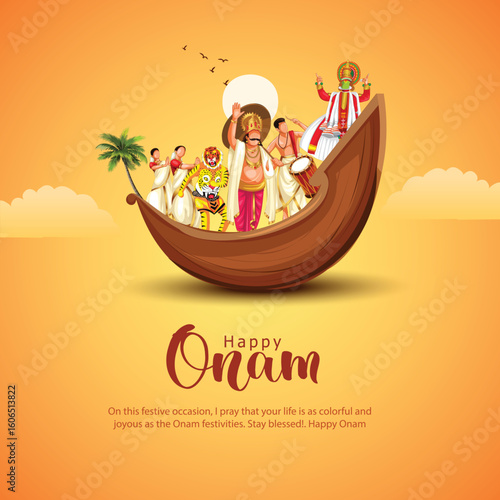 hand drawn new happy Onam celebration greetings. abstract vector illustration design
