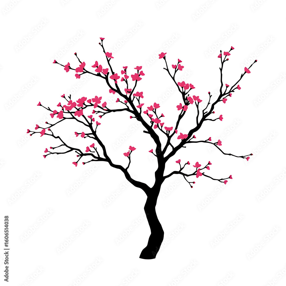 stylized cherry blossom tree with vibrant pink flowers against a transparent background stylized cherry blossom tree with vibrant pink flowers against a transparent background