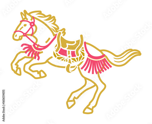 2026　午年　年賀状素材 - 装束をつけて跳躍する馬