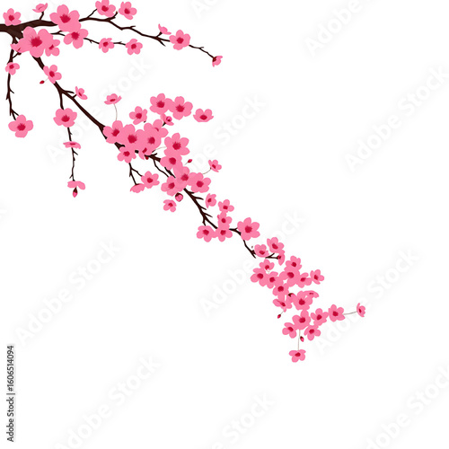 vibrant pink blossoms on a delicate branch, a digital illustration
