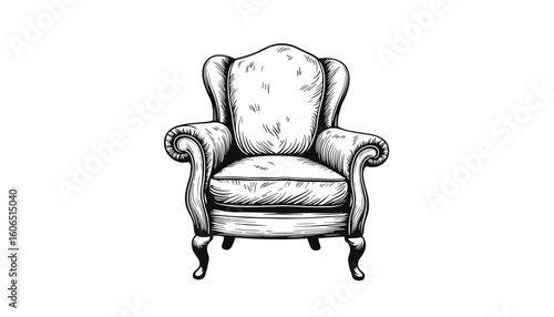 Vintage armchair sketch in black and white concept of sketch  