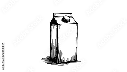 Black and white sketch of a milk juice box with a cap  