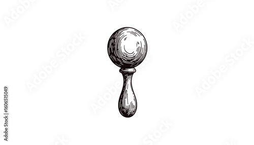 Black and white sketch of a vintage baby rattle  