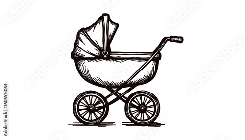 Baby carriage sketch in black and white  
