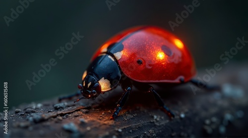 Red Ladybug on Tree Bark